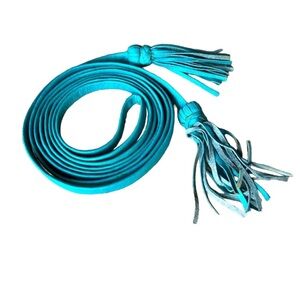 Turquoise leather wrap belt with tassels